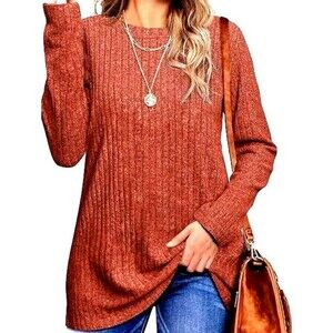 Dulayoo sweater size XL crew neck long sleeve ribbed rust soft comfy Back2School